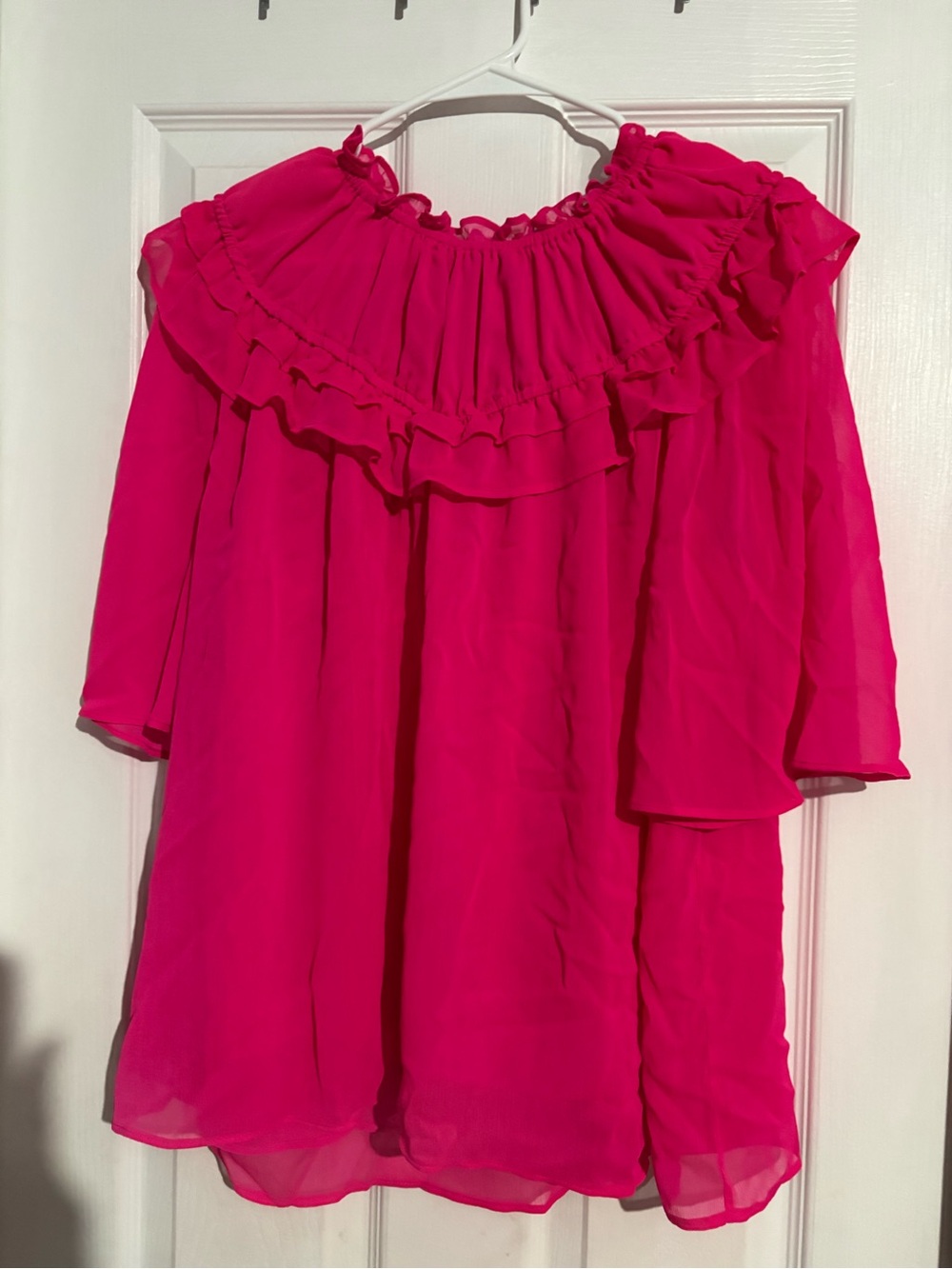 Cato Hot Pink Ruffled Off-Shoulder Blouse - Picture 2 of 4